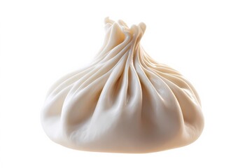 Single khinkali dumpling isolated on a white background, showcasing traditional Georgian design with twisted dough and plump filling