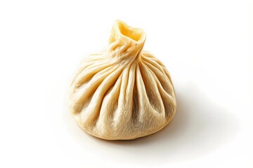 Single khinkali dumpling isolated on a white background, showcasing traditional Georgian design with twisted dough and plump filling
