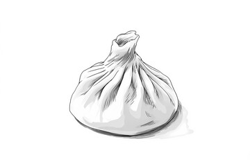 Single khinkali dumpling isolated on a white background, showcasing traditional Georgian design with twisted dough and plump filling