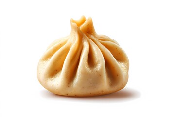 Single khinkali dumpling isolated on a white background, showcasing traditional Georgian design with twisted dough and plump filling