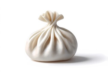 Single khinkali dumpling isolated on a white background, showcasing traditional Georgian design with twisted dough and plump filling