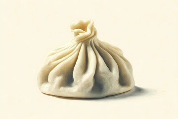 Single khinkali dumpling isolated on a white background, showcasing traditional Georgian design with twisted dough and plump filling