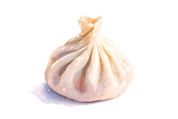 Single khinkali dumpling isolated on a white background, showcasing traditional Georgian design with twisted dough and plump filling