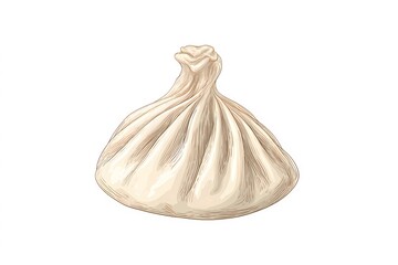 Single khinkali dumpling isolated on a white background, showcasing traditional Georgian design with twisted dough and plump filling