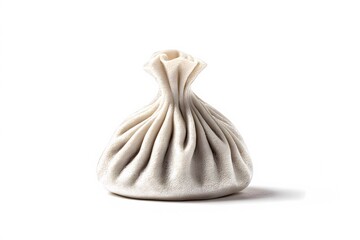 Single khinkali dumpling isolated on a white background, showcasing traditional Georgian design with twisted dough and plump filling