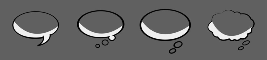 Black and white comic speech and thought bubbles set in pop art halftone style.