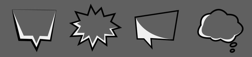 Hand drawn comic speech bubbles collection in black and white pop art style.