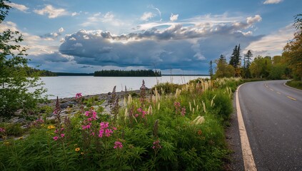 Wildflowers alongside a highway, illustrating roadside plant growth for ecological awareness
