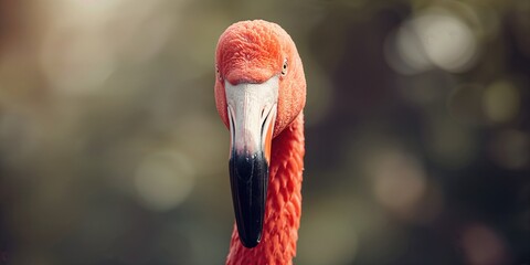 Close-up of a flamingo gazing directly at the lens, bird observation