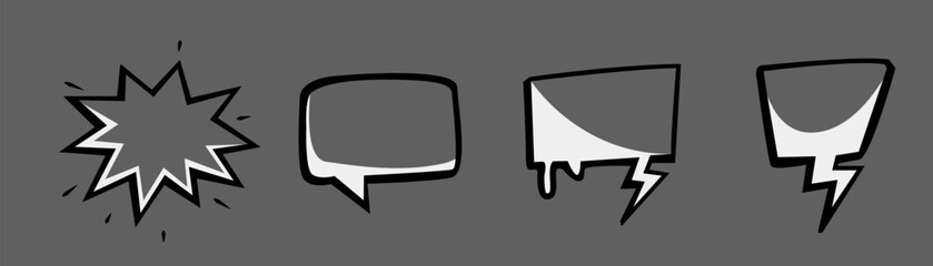 Black and white comic dialog bubbles set with halftone texture illustration.