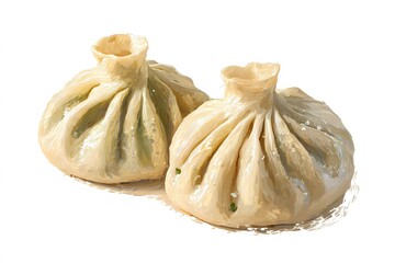 Single khinkali dumpling isolated on a white background, showcasing traditional Georgian design with twisted dough and plump filling