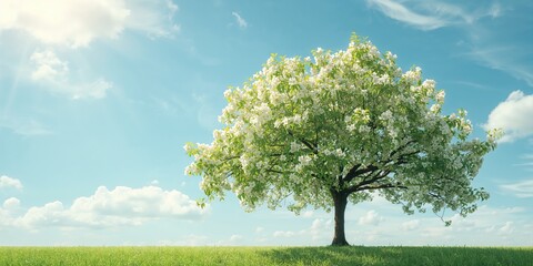 Green plum tree blooming, highlighting natural flowering and seasonal cycle, Earth Day