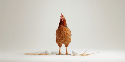 Full-body brown hen positioned in a farm setting, ideal for agricultural and poultry industry imagery
