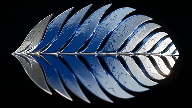 Shiny Blue Metallic Leaf Reflecting on Black.