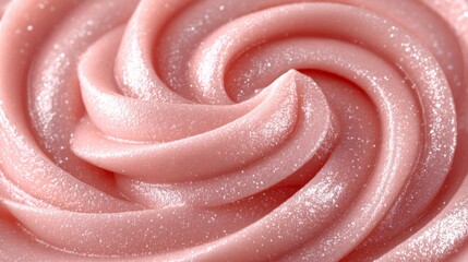 Soft pink scrub glistens under light, revealing delicate sugar granules that promise a gentle exfoliation. This luxurious blend invites a pampering experience for skin care enthusiasts