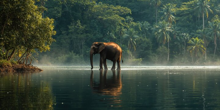 Single elephant near a water body, highlighting conservation efforts, World Elephant Day