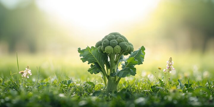 Fresh broccoli with lush leaves and budding flowers, highlighting nutritious vegetable options for salads, Earth Day
