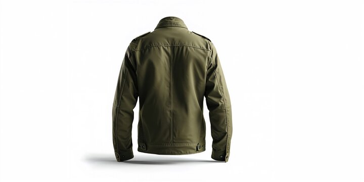Military jacket in army green shown from behind, focusing on construction and material, ideal for uniform durability analysis