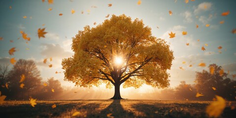Yellow-hued fallen leaves on the ground, autumnal preservation