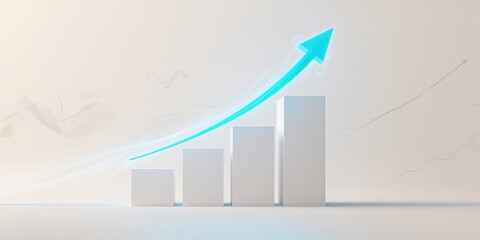 Illuminated arrow ascending over stacked blocks, symbolizing economic growth and achievement, financial progress, World Economy Day