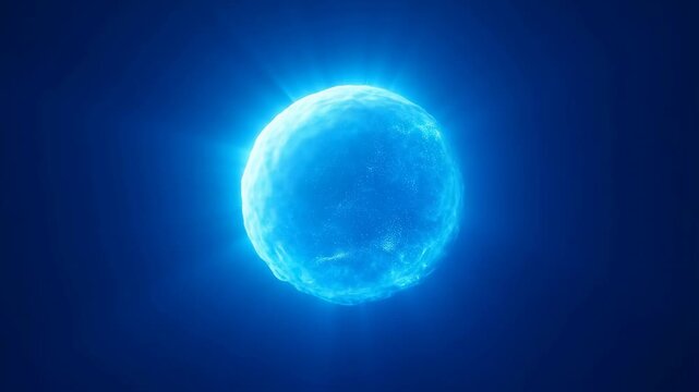 Bright blue glowing sphere in dark space. Represents cosmic energy and celestial phenomena, ideal for science and technology themes