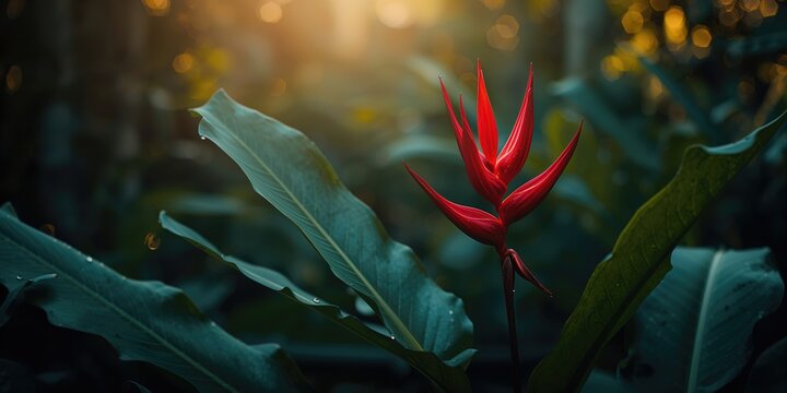Colorful bromelia plant thriving in dense tropical forest, highlighting plant diversity and natural growth