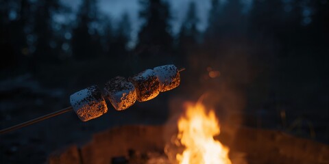 Marshmallows roasting over a campfire, outdoor activity and safety precautions