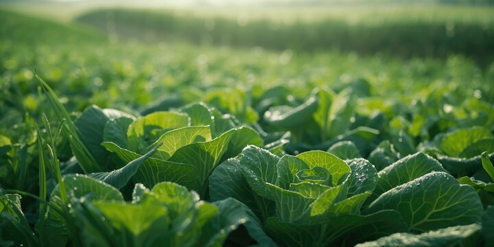 Agricultural cabbage crop in a field, highlighting sustainable farming and plant vitality