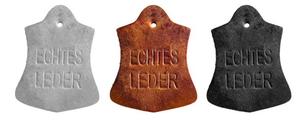 Genuine leather material labels comparison on transparent background