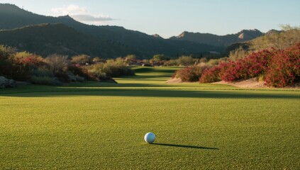 Green golf course tee area featuring sizable balls and well-kept grass, focusing on course upkeep and safety measures