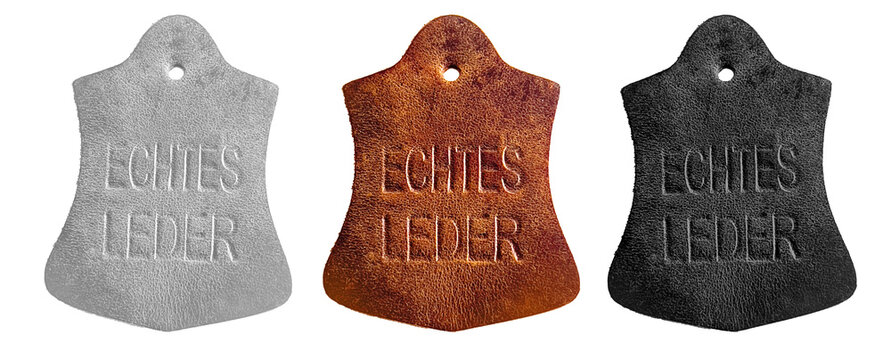 Genuine leather material labels comparison on transparent background