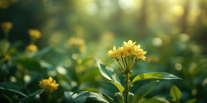 Oenothera fruticosa blooms in a summer garden, functioning as a natural backdrop for landscape photography, summer