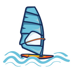 Funny and cool windsurfing illustration in simple clean style perfect for summer sports