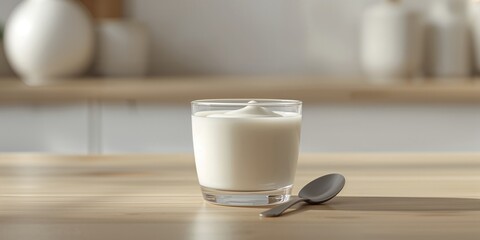 Glass cup filled with probiotic milk kefir highlighting fermentation process, Earth Day