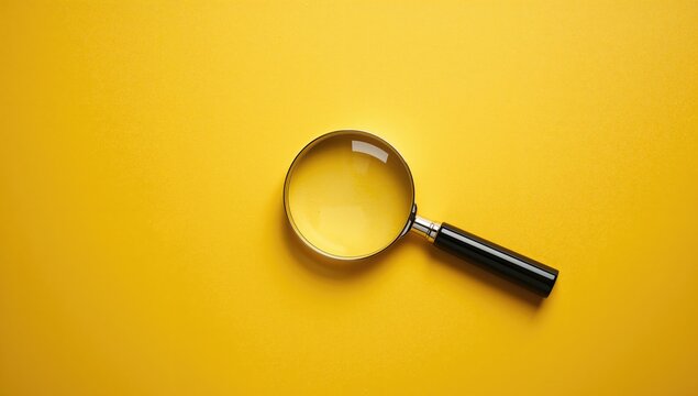 Close-up of a magnifying glass over a yellow background, used for visual clarity in design work