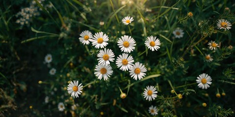 Summer daisies photographed from above, suitable for botanical layout © TheWaterMeloonProjec