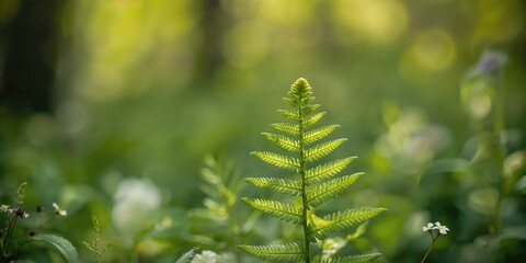 Fototapeta premium Vibrant green spring fern leaves used as a natural background for text layout