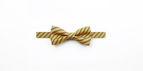 White background with a yellow and black striped bow tie, formal fashion accessory, party attire, celebration, National Bow Tie Day