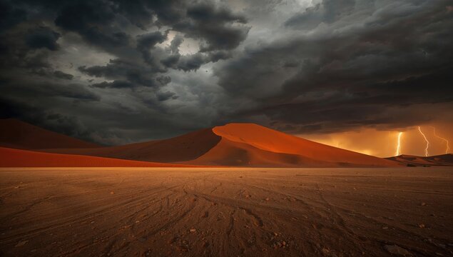 Red sand dunes under intense sunlight in the Kalahari, desert erosion