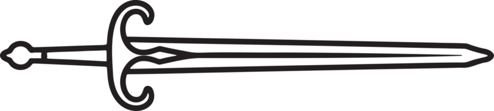 Medieval sword one line art style vector isolated on a transparent background