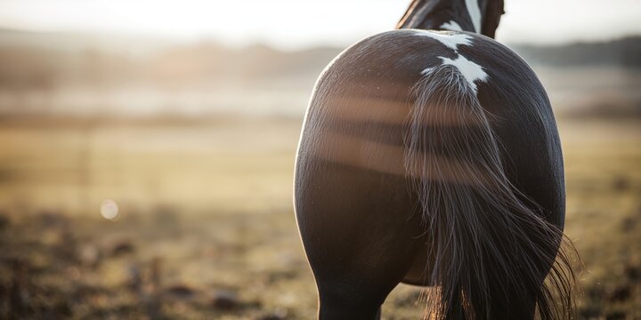 Close-up of a horses rump in black and white, natural musculature and hide for layout use