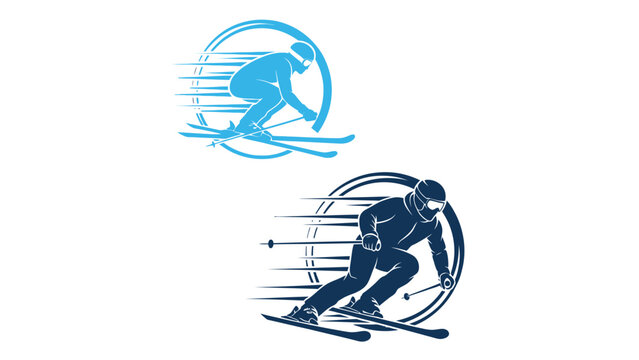 Ski racing dynamic logo set in two shades of blue