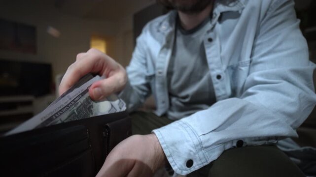Cash Overflow Problem With Money Stack. Thick Cash Stack Too Big for Wallet. Wealth and Hustle Concept With Bulky Cash. Man Holding Huge Stack of Dollar Bills