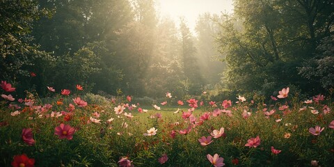 Fototapeta premium Flowers and cosmos at the park, floral arrangement for landscape decoration