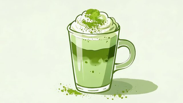 Refreshing Green Matcha Latte Topped With Cream.