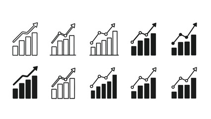 Collection of modern business growth chart icons showing rising trends