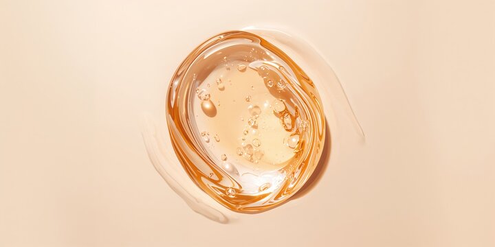 Clear gel serum spread over a plain cosmetic background, designed for product display