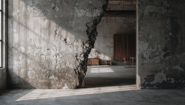 A deteriorated concrete surface serving as an industrial-style backdrop for creative layouts