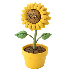 Obraz premium Smiling Cartoon Sunflower in Yellow Pot