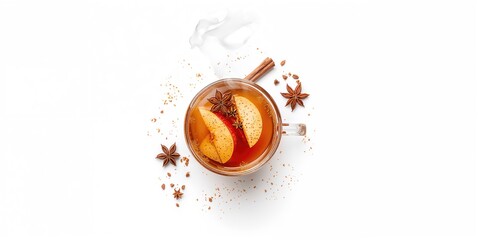 Warm spiced drink with apple slices in a cup, emphasizing seasonal flavors and culinary enjoyment, National Apple Month